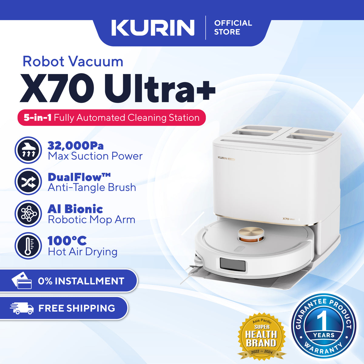 Kurin X70 Ultra+ Robot Vacuum [Upgraded]
